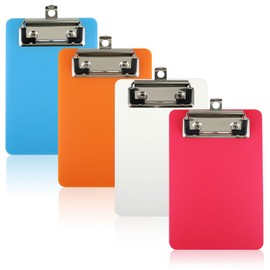 4 Pcs Mini Clipboards 4" x 6" Small Clipboards Pocket Clipboards Plastic Clipboards Clip Boards for Memo Notepads (Blue Orange Clear Red)