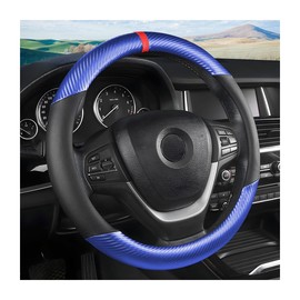 Moly Magnolia Steering Wheel Cover, Carbon Fiber Breathable Microfiber Leather with Non-Slip Lining, Cool in Summer Warm in Winter for Men Women, Universal 15 Inch for Most Cars (Carbon Fiber Blue)