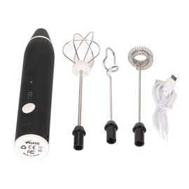 Rechargeable Milk Frother 304 Stainless Steel Handheld Foam Maker Cordless Electric Whisk Drink Mixer Rechargeable (Black and Hook)