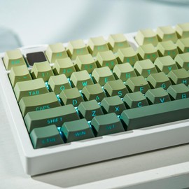 PBT Doubleshot - Teclas de teclas de color verde degradado, perfil cerezo, juego de 133 teclas impresas lateralmente, teclas retroiluminadas personalizadas para teclados mecánicos de juegos (solo