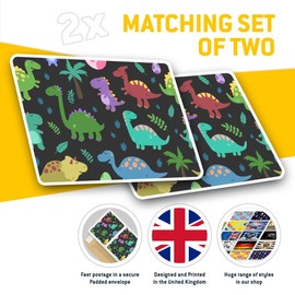 Rectangle Stickers (Set of 2) 10cm - Cartoon Dinosaurs Dino Kids T-Rex Fun Decals for Laptops,Tablets,Luggage,Scrap Booking,Fridges, 8820