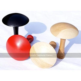 Masters Traditional Games Set Bar Billiards mushrooms (2 natural wood, 1 red, 1 black, flat underside)