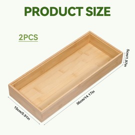 Dimeho Bamboo Drawer Organizer Set, 2 Pcs 15 Inch Stackable Individual Wood Storage Organizers Trays Containers for Kitchen Office Drawers Bathroom Storage Box Makeup Jewelry Utensils