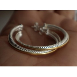 Designer Inspired 44mm Two Tone Crossover Hoop Earrings