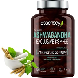 ESSENSEY - Ashwagandha I 200 mg I 90 Capsules I Ashwaghanda KMS-66 I 10 mg Vitanolide I Vegetarian & No Additives I KSM-66® Premium Raw Material I Cellulose Capsule