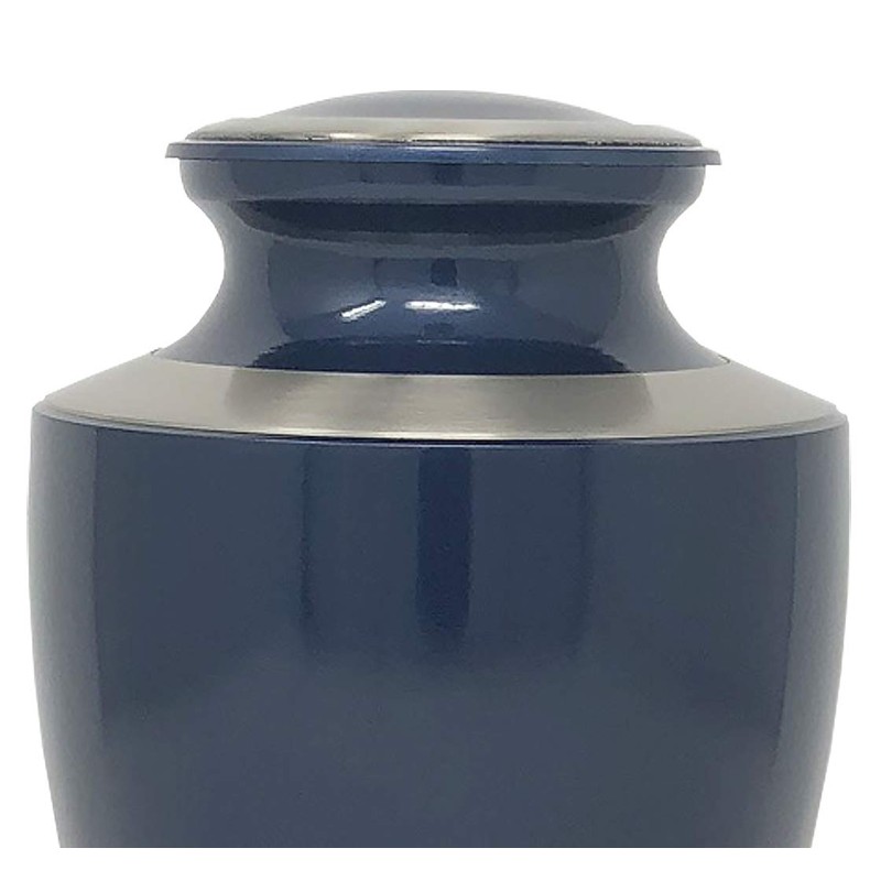 Modern Moonlight Blue Cremation Urn - Blue with Silver Accents,