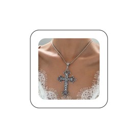 Andelaisi Boho Exaggerated Cross Choker Necklace Vintage Large Cross Pendant Necklace Punk Big Cross Necklace Gothic Religious Christian Necklace Chain Jewelry for Women