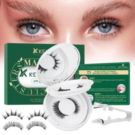KEYYOU Daily Wear Reusable Magnetic Eyelashes No Glue Needed 2 Pair with Applicator, Easy to Apply & Long Lasting for Daily Use & Events D Natural Magnetic Lashes(A01+A02)