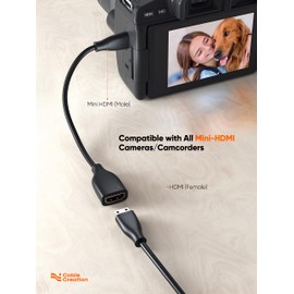 CableCreation Mini HDMI to HDMI Cable, 0.5ft Mini-HDMI Male to HDMI Female Adapter, Support 4K 60Hz, 3D, for Camera, Camcorder, Graphics Card, Laptop,Tablet, HDTV,Projector, 0.5ft, Black