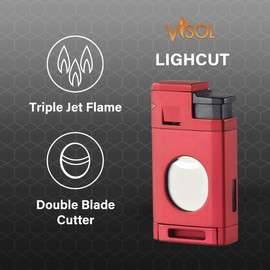 Visol LighCut Butane Torch Lighter Triple Flame Refillable Gas Lighter, Built-in Cutter, Windproof Adjustable Flame Lighter (Shipped Without Butane)