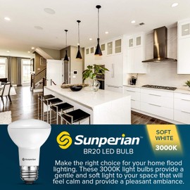 Sunperian 6 Pack BR20 LED Bulb, 6W=50W, 3000K Soft White, 550 Lumens, Dimmable Flood Light Bulbs for Recessed Cans, Enclosed Fixture Rated, Damp Rated, UL Listed, E26 Standard Base