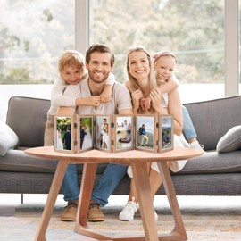 HANKRSSTOP 6-folding Hinged Picture Frames, 5x7 Inch High Definition Natural Wood Picture Frame, Folding Picture Frame, Rustic Desktop Acrylic Frame, Family Photo Collage for Mother's Day,Christmas