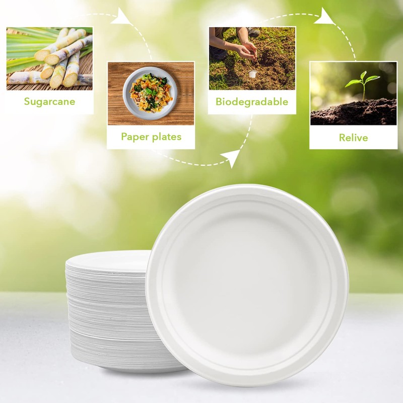 three leaf 9" BAGASSE ROUND PLATE, 25 Ct. Heavy-Duty- Super