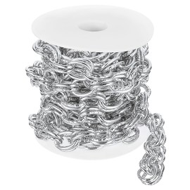 sourcing map 9.8Feet Aluminum Link Chain, Link Cable Chain Embossed Double Oval Plated Chain Bulk Craft Making Chain Roll for DIY, 20x14x2.7mm, Silver
