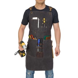 NEHOR Woodworking Apron for Men Durable Waxed Canvas Wood Workshop Bib Apron with 13 Tool Pockets Work Apron for Carpenter Woodworker Blacksmith,Men Gift