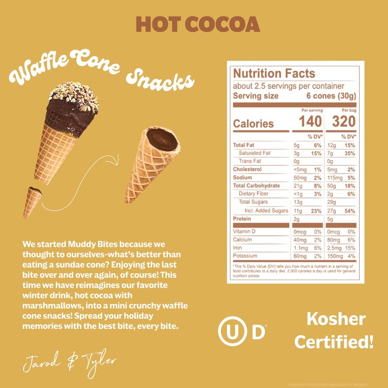 Muddy Bites Waffle Cone Snacks Bite Sized Chocolate Filled Waffle