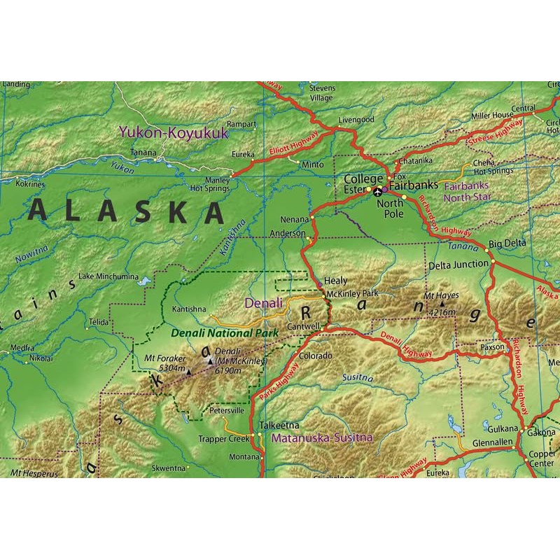 Alaska Physical State Map - 23.3 x 16.5 Inches -