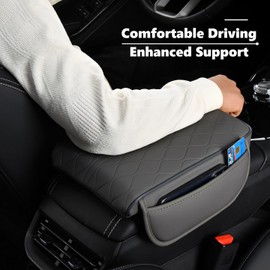 Upgraded Car Center Console Cover, 2 Side Storage Pockets bags, Premium Microfiber Leather Armrest Pad, Universal Fit for Most Vehicles, Essential for Driving, Comfortable Car Accessories, brown