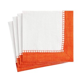 Caspari Linen Border Paper Cocktail Napkins in Coral - Four Packs of 20