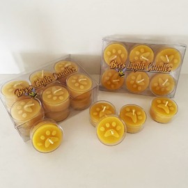 Paw Tealight Candles / 100% All Natural Beeswax Tea Light Candle/Dog/Cat Paws/Pooch/Animal/Wolf/Canine/Puppy/Kitty/Imprint (12 Pack with Box)