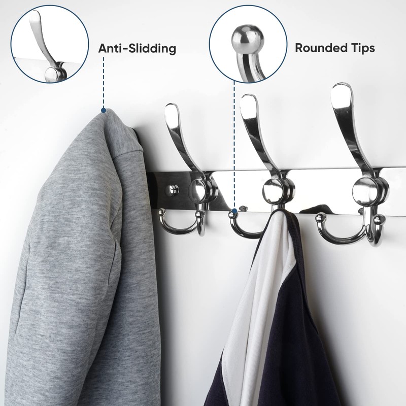 TICONN Wall Mounted Coat Rack, Five Heavy Duty Tri Hooks