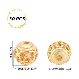 PH PandaHall 30pcs 18K Gold Plated Filigree Hollow Beads Metal Loose Spacer Beads Filigree Textured Round Beads for Bracelet Earring Necklace DIY Jewelry Making Anklets, 8mm