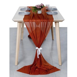 MDS 15 Pack 14ft Chiffon Table Runner 29 x 170 Inches Sheer Wedding Runner Romantic Rustic Table Runner for Wedding Decorations, Birthday Parties, Bridal Shower Party Arch Decor - Terracotta