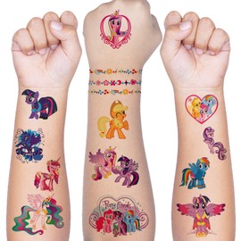 Flyftrey Tattoo Children, 8 Sheets My Little Pony Unicorn Temporary Tattoo Set for Boys Girls Children's Tattoos Waterproof for Birthday Gifts Children's Birthday Party Bag Accessories Party