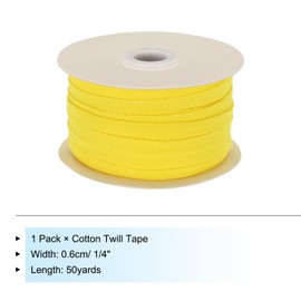 PATIKIL Cotton Twill Tape 1/4 Inch 50 Yards 100% Cotton Ribbon Bias Tape Herringbone Webbing Trim for Sewing Gift Wrapping, Lemon Yellow