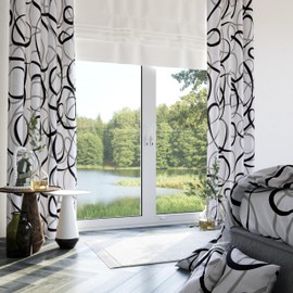 LADYVOGUE Black and White Curtains 100% Blackout 2 Panels Set Grey Black Out Curtain Abstract Gray Thermal Insulated Window Treatments Decor for Living Room Bedroom Darkening Curtain 52x96 Inch