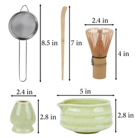 Matcha Tea Set, Matcha Whisk Set, Household Matcha Tea Making Tools with Matcha Bowl, Ceramic Whisk Holder, Bamboo Whisk, Tea Strainer, Scoop