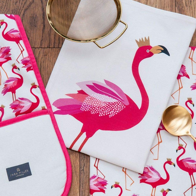 Sara Miller tea towel flamingo placement