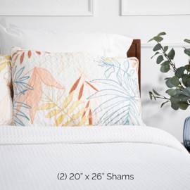 Southshore Fine Living, Inc. Tropical Print Pillow Covers Standard Size 20"x26", Quilted Pillow Shams Queen Size Set of 2, Tropical Jungle Print Pattern, Blue & Cream