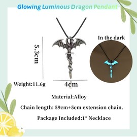 GAUEIOUR Glowing Luminous Dragon Pendant Necklaces,Fashion Men's and Women's Sword Necklace,Creative Trendy Men Rock Pterosaur Ancient Silver Sword Luminous Necklace