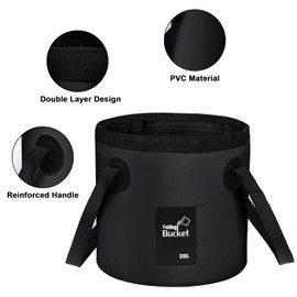 iGreely Folding Bucket - Foldable Camping Storage Container Collapsible Bucket 12L 15L 20L Portable Lightweight Pail for Camping Traveling Hiking Fishing Boating and Gardening (Black(20L))