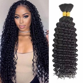 VIYAVIYA Deep Wave Human Braiding Hair for Boho Braids 18Inch 10A Brazilian No Weft Hair Extensions for Bohemian Knotless Braids Bulk Human Hair 50g/bundle, 2 bundle a lot