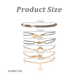 6 Stück Armband Damen, Armband set, Armband-Set mit Quasten, weißes Marmor-Armband, mit Herz, Perlen-Handkette, verstellbar, für Damen und Mädchen