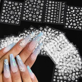 30 Sheets Christmas Snowflakes Nail Art Stickers for Nails Kit White Snowflakes Winter Nail Stickers Snowmen Santa Claus Elk Snow Design Xmas Holiday Nail Art Supplies for Women Girls Manicure
