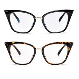 ZUVGEES 2 Pack Womens Cute Oversized Cat Eye Blue Light Blocking Reading Glasses Computer Readers(Black+Tortoiseshell,0.00)