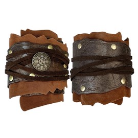 HiiFeuer Medieval Suede Arm Wraps, Renaissance Faux Leather Bracers, Viking Wrist Band Archery Arm Guards Knight Gauntlets (Brown B)