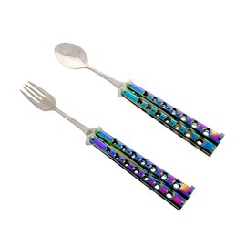 Butterfly Fork And Spoon Set For Hunting, Camping and Hiking Purposes. (Rainbow)