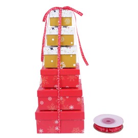 Ranfashiong 6 Mix Size Christmas Gift Boxes Xmas Nesting Stacked Boxes with Lids in Assorted Sizes for Holiday Decoration Present Wrapping