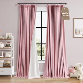 Extra Long 100% Blackout Linen Pleat Curtains 110 Inches Long Pink
