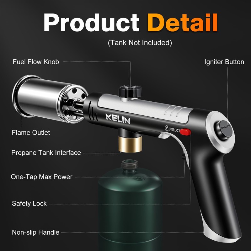 KELIN Propane Torch with One-Touch Max Fire & Kitchen Thermometer