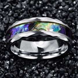 VAKKI Tungsten Carbide Abalone Shell Rings for Men 8mm Faceted Wedding Engagement Bands Comfort Fit Size Z