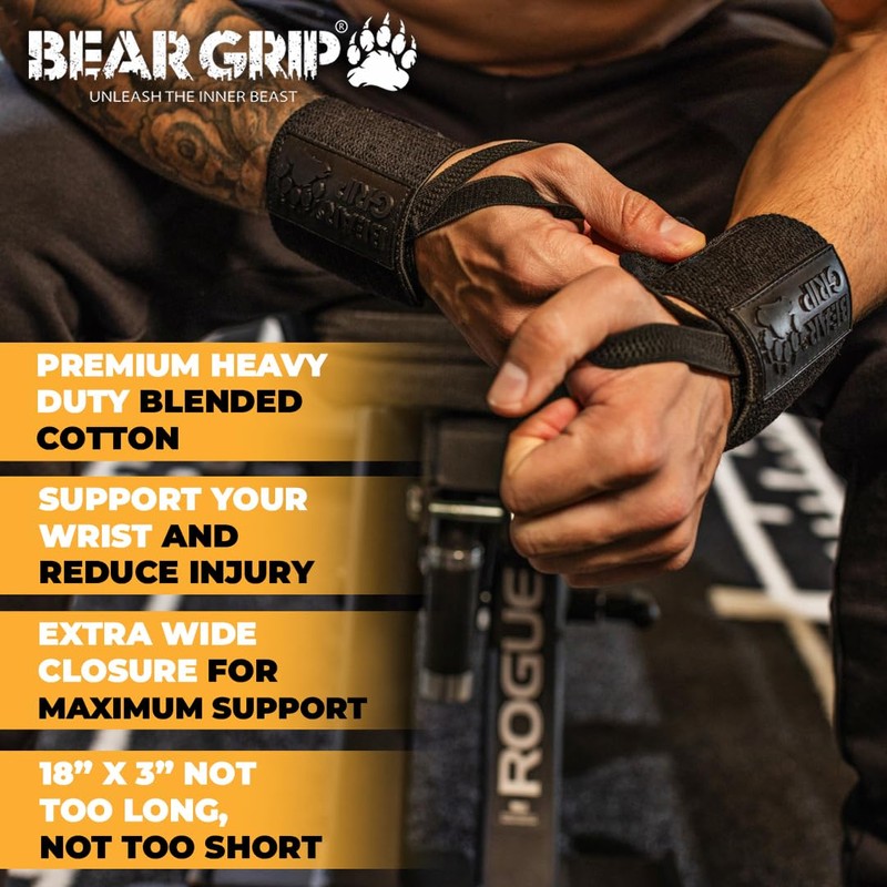 BEAR GRIP - Premium weight lifting wrist support wraps, (Sold