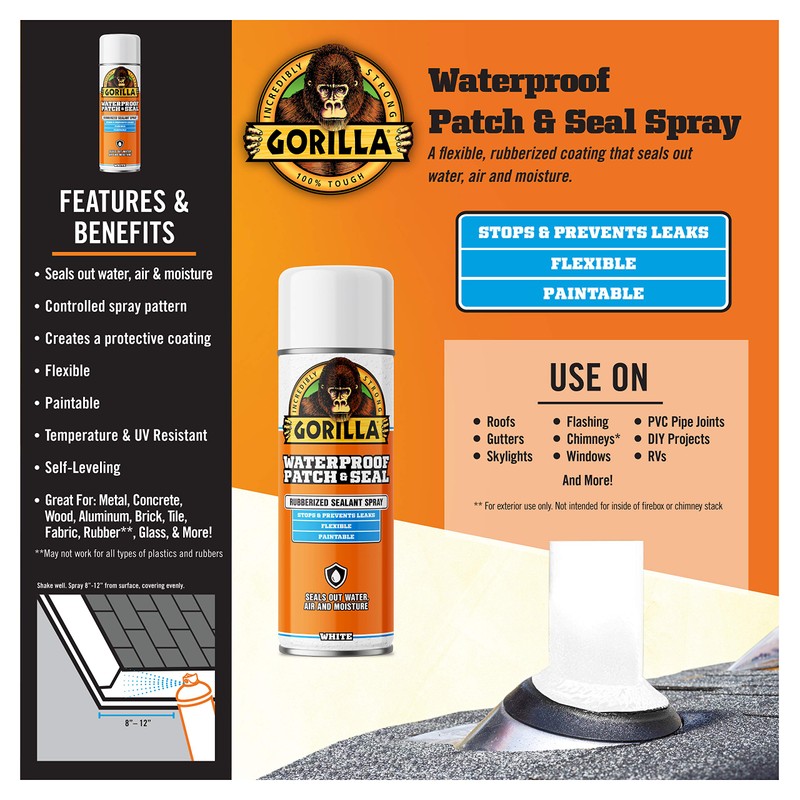 Gorilla Waterproof Patch & Seal Rubberized Sealant Spray; White; 14oz