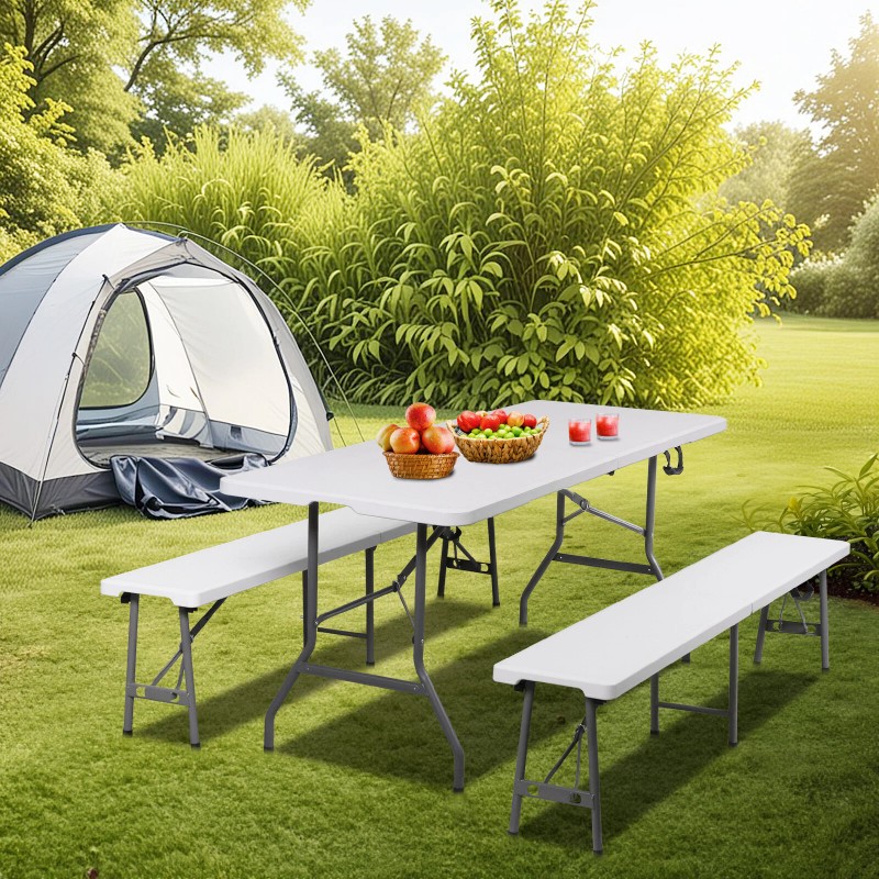 SEGAWE Folding Table Set w/2 Benches 6FT Camping Picnic Table