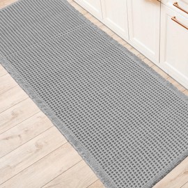 IM HOME Waffle Bath Mat Light Grey 2'x4',Boho Woven Modern Bath Rug Mats, Absorbent Non Slip Bathroom Floor Mat, Soft Washable Bath Rugs with Tassels for Bathroom, Bedroom, Kitchen, Shower, Tub