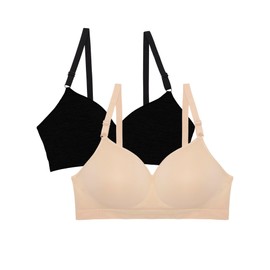 Fruit of the Loom womens Seamless Wire Free Push-up Push Up Bra, Black Hue/in Buff 2-pack, 40C US
